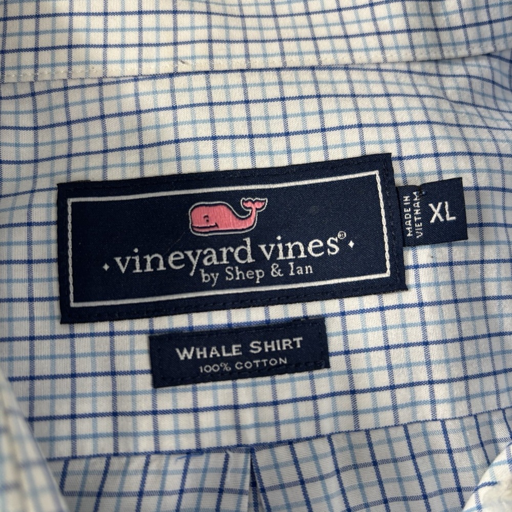 Vineyard Vines Whale Shirt Men's XL Check Blue Long Sleeve Cotton Button Down - Picture 2 of 8